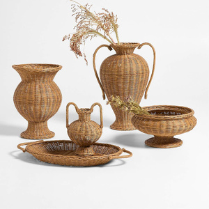 Vintage Handmade Rattan <b>Vase</b> with Handles Natural <b>Wicker</b> Decorative Flower Holder for Home and Ramadan Table Decor - Product Image 4