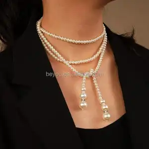 Vintage Pearl 1920s inci gerdanlık kolye uzun kazak gerdanlık yuvarlak Faux İnci Strand İnci gerdanlık bildirimi yaka boyun hediye