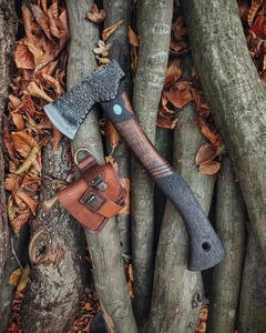 Medieval Carbon Steel Blade <b>Wood</b> Handle Handmade custom unique hatchet <b>axe</b> Camping <b>Axe</b> With Protected Cover - Product Image 6