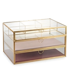 Caja de joyería de tamaño personalizable clásico hermoso diseño de vidrio caja de joyería hecha a mano joyería clásica chapada en oro - Product Image 3