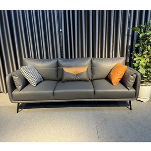 Contemporary 3-Seat Square <b>Sofa</b> with Genuine Leather Upholstery Faux Leather Cushions Iron Legs (SFB68058) - Product Image 3