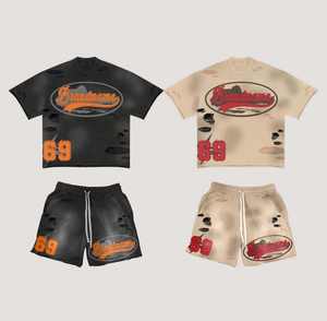 Ensemble T-shirt et short pour homme, sérigraphié sur mesure, de haute qualité, style vintage délavé à l'acide, vente en gros - Product Image 1