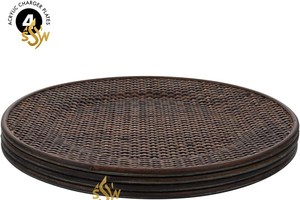 Accessoires de cuisine Chargeur en rotin plaqué plaque de forme ronde avec fournitures de décoration de mariage de couleur marron au meilleur prix - Product Image 6