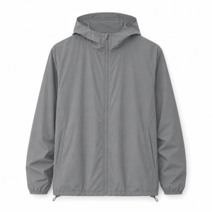 Chaqueta Cortavientos Impermeable de Poliéster 100% Color Gris Personalizado, con Capucha, Estilo Urbano para Hombre, Fabricante OEM ODM de Marca Privada - Product Image 1