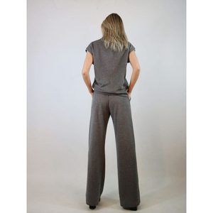 Pantalon décontracté pour femme BRENDA, pantalon large en velours côtelé avec taille élastique, respirant et froissé, gris - Product Image 2