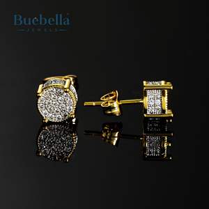 Venta caliente 925 Plata 18K Oro sólido Iced Out Round Diamond Stud Pendientes hombres Joyería fina Pendientes - Product Image 4