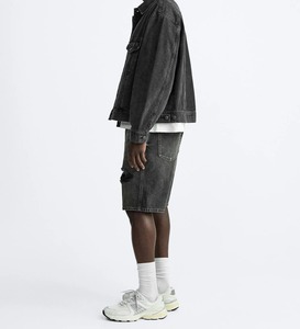 Pantalones cortos de mezclilla de carga transpirables para hombre, informales, XS, botón Fly, lona sostenible, bolsillos de punto, servicio OEM oscuro - Product Image 4