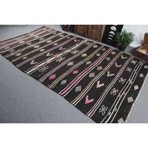 Turkish Rug, Large 5.9x10.8 ft Vintage Rug, <b>Brown</b> Pink Floral <b>Wool</b> Rug - Product Image 4