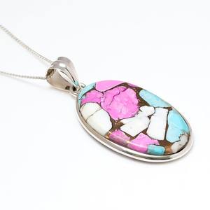 Collar con Colgante de Piedra Preciosa de Algodón de Azúcar, Colgante Ovalado de Plata de Ley 925, Joyería de Piedra Preciosa Estilo Turquesa Hecha a Mano, Regalo para - Product Image 4