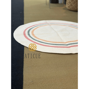 100 cm Cotton Woven Area Rug Striped Multi-Color <b>Ring</b> Pattern Minimalist Soft Carpet for Home Living Spaces - Product Image 5
