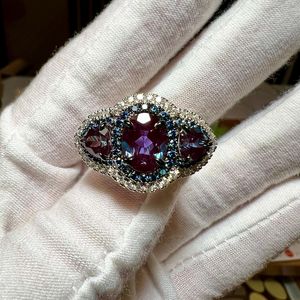 Elegante ovalado o trillón corte amatista moissanita piedra preciosa doble Halo anillo 925 Plata original joyería fina regalo para socios - Product Image 6