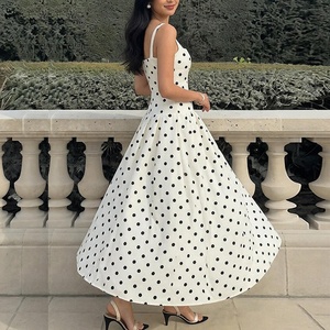 Novedades de Verano, Vestido Plisado de Cintura Alta con Cuello Cuadrado y Estampado de Puntos al Estilo Francés para Mujer, Elegante y Discreto con Cierre de Cremallera - Product Image 6