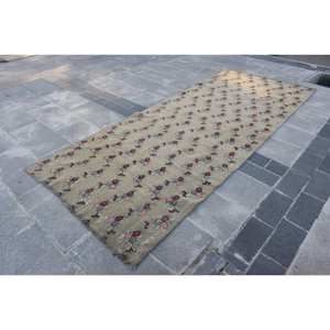 พรมขนแกะสีเบจแบบดั้งเดิมที่4x9.7ft การออกแบบเย็บปะติดปะต่อกันแบบตุรกีสำหรับทางเข้าหรือห้องนั่งเล่นพรมยางรองข้างเตียง - Product Image 3