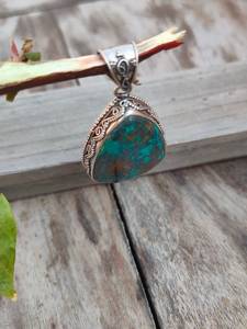 Chrysocolla ธรรมชาติ16X22มม. การตั้งค่ารูปทรงแฟนซีจี้925ทึบทำด้วยมือเงินสเตอร์ลิงเครื่องประดับวาเลนไทน์ - Product Image 2