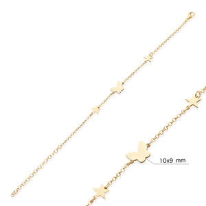 Plain Shape <b>Butterfly</b> Design Charm Bracelet Rhodium Plated Women's Trendy Turkish Wholesale Handcrafted 925 Sterling Silver - Product Image 2