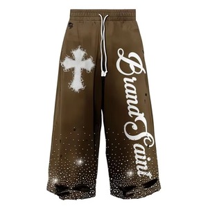 Pantalons de survêtement décontractés à jambes larges et droites pour hommes, fabricants de pantalons de survêtement, surdimensionnés, empilés, personnalisés, amples, évasés, avec strass - Product Image 4
