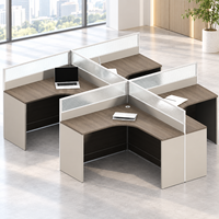 Bureau de travail en forme de T pour quatre personnes avec écrans de séparation, bureau modulaire moderne pour mobilier de bureau