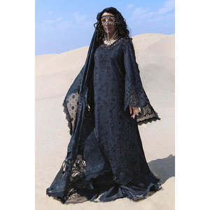 Women's NUREH-3PC Heavy Embroidered V-neck Lawn Shirt Eco-Friendly <b>Chiffon</b> Digital Print Floor-Length Elegant Dupatta <b>Trousers</b> - Product Image 3