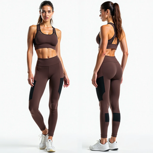 Conjunto Deportivo de Yoga para Mujer, Estilo Urbano Otoñal, con Logotipo Frontal, Leggings y Sujetador sin Costuras, Tejido Transpirable, Cómodo y con Diseño Moderno - Product Image 1