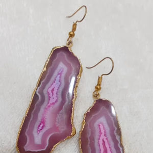 Boucles d'oreilles en pierre Druzy plaquées or Micron faites à la main Bijoux en laiton naturel - Product Image 1