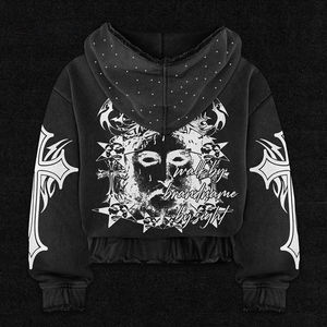 Ensemble de survêtement et de pantalon de survêtement pour homme, style streetwear, surdimensionné, imprimé sur toute la surface, avec strass, effet délavé - Product Image 4