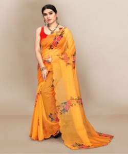 Acceda a ofertas al por mayor, conjunto de saris Georgette de seda de tendencia de Bollywood glamurosos y económicos, estándares de moda, Choli moderno para - Product Image 1