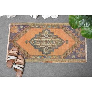 Alfombra turca de área grande de 1,6x2,9 pies, diseño clásico de retazos naranja púrpura, Material de lana, rectángulo de látex abstracto para vivir - Product Image 4