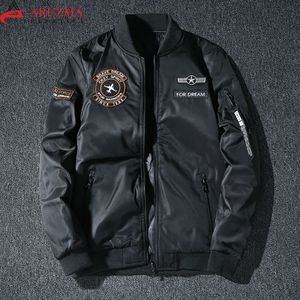 Casual High Street bordado Logo parches bombardero chaqueta hombres Casual acanalado cuello ligero a prueba de viento Airlift piloto bombardero chaqueta - Product Image 3