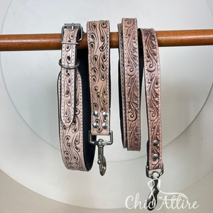 ปลอกคอสุนัขหนังแท้ชุดคอมโบ3ชิ้นอุปกรณ์เสริมสำหรับสุนัขปลอกคอและสายจูง - Product Image 1