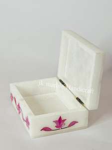 High Demand Marble-Inlay Pink <b>Jewelry</b> <b>Box</b> with Multi-Stone Floral Design Storage for Home or As a <b>Gift</b> for Girls - Product Image 2