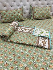 Juego de 200TC sábanas de algodón con estampado de bloque de mano elegante, edredón Reversible con estampado Floral, ropa de cama de cuatro piezas para todas las estaciones - Product Image 2