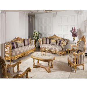 Ensemble de canapé en bois teck sculpté, motif Royal, luxueux, pour salon, 2 pièces - Product Image 1