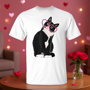Camiseta Promocional con Diseño de Gatito Genial con Gafas de Corazón Rojo para el Día de San Valentín - Product Image 3