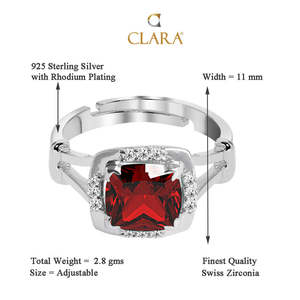 NOVAMART Fine 925 Sterling Silver Blood Red Cushion <b>Ring</b> <b>Adjustable</b> Band Rhodium Plated Oval Cut for Swiss Zirconia Gift Women G - Product Image 5