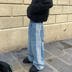 Personnalisé Hip Hop Coton Rayures Lavage à l'Acide Baggy Surdimensionné Poids Lourd Droit Jambe Large Évasé Jeans Pantalon Denim Pour Hommes - Product Image 2