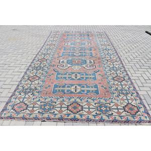 Tapis turc vintage surdimensionné 6,9x13,5 pi (210x412 cm), tapis bleu patchwork - Product Image 1