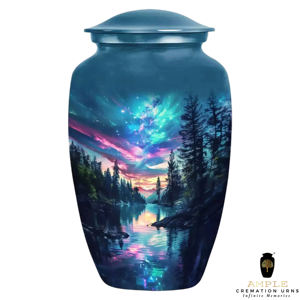 Urne funéraire artisanale en aluminium durable et écologique pour cendres humaines, thème forêt, couleur personnalisée, 10 pouces, avec sac en velours - Product Image 1