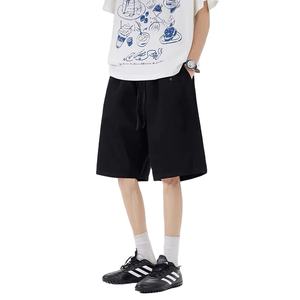 อเมริกันไวบ์ ไฮสตรีทกางเกงขาสั้นกีฬาผ้าถักสีทึบเรียบง่ายระบายอากาศได้ดีผู้ชายฤดูร้อนเอวสูงเยาวชนยอดนิยมลำลอง - Product Image 2