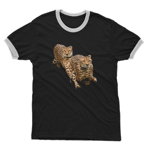 Cheetah Brothers Adult Ringer T-<b>Shirt</b> 100% Cotton Jersey Loose Fit 280 Gram Fabric Weight <b>Compressed</b> with Pattern Design - Product Image 1