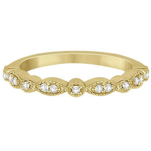 Alliance de mariage en or jaune 14 carats avec petite marquise et diamants en points, 0,13 ct - Product Image 4