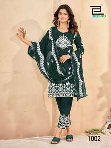 El pantalón Kurti bordado de rayón de 14KG más vendido con ropa de fiesta india y pakistaní Naznin Dupatta a precio mayorista en India - Product Image 4