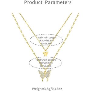 Femmes réglable CZ Animal chaîne tour de cou mignon délicat superposition pendentif collier cristal papillon couches colliers Chic bijoux - Product Image 6