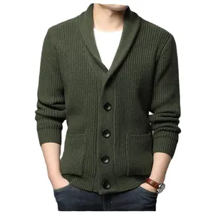 Высококачественный вязаный кардиган на грубой подкладке, жаккардовый вязаный мохеровый свитер для мужчин, осень 2022, простой стиль, Свитер оверсайз с опущенными плечами