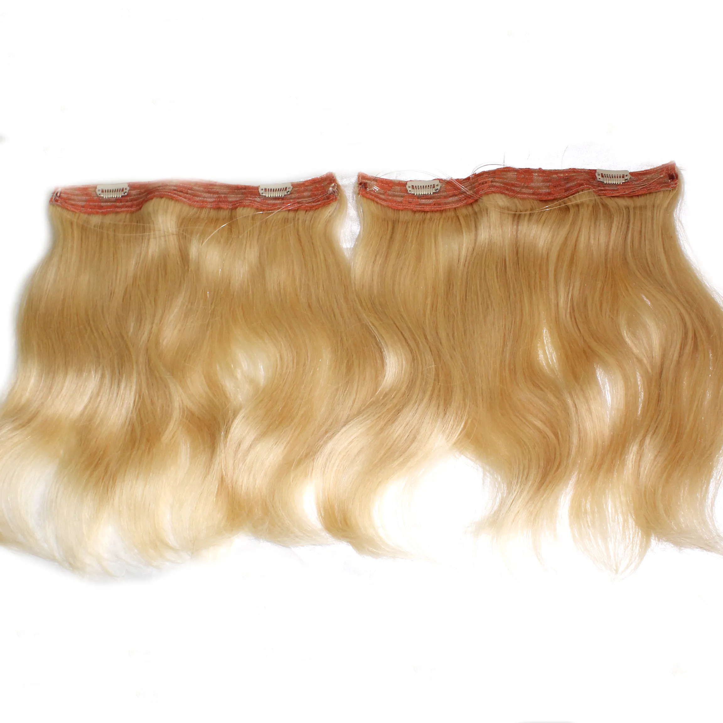 Hermoso clip de extensiones de cabello rubio en 100% cabello humano, clip rizado de Vietnam humano de alta calidad en la trama del genio ext del cabello