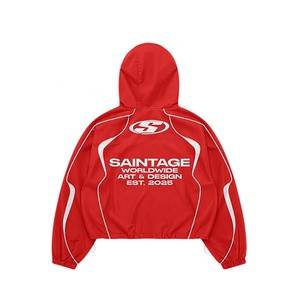 SAINTAGE <b>Red</b> Hooded Tracksuit Set Full Zip Sporty Jacket Elastic Waist Pants Unisex Adults Spring Quick Dry Polyester <b>Suit</b> - Product Image 5