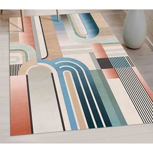 พรมขนสัตว์ลายทวิสต์ดีไซน์ พรมตกแต่งแบบร่วมสมัยกันลื่น ลายปะติดปะต่อ เป็นมิตรกับสิ่งแวดล้อม ด้านหลังทำจากยางลาเท็กซ์บาง - Product Image 3