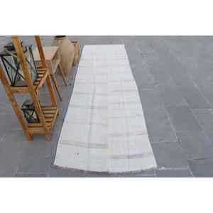 Alfombra Turca Vintage de Lana Blanca, 3x10.2 pies - Product Image 1