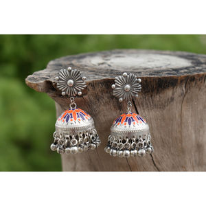 Meenakari ghungro jhumka-pendientes de plata hechos a mano con forma de aro antiguo, para niñas y mujeres - Product Image 4