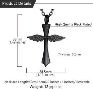 Collar de urna de acero inoxidable negro con ala de Ángel para hombres y mujeres, colgante de medallones de cenizas de Metal de recuerdo conmemorativo de tamaño personalizado - Product Image 5