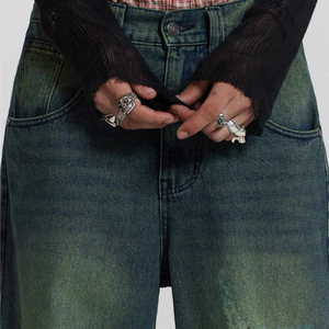 Pantalones vaqueros holgados de pierna ancha y recta lavados con estampado de algodón suave Digital 2025, pantalones vaqueros con bolsillo de costura para hombres, servicio OEM - Product Image 4